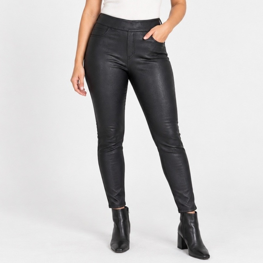 Black Faux Leather Jeggings Women M 7-9 High Rise Skinny Pants Moto Y2K
